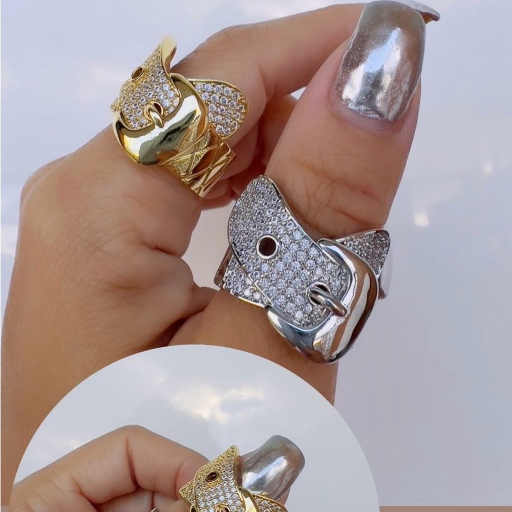 Beautiful Belt Design Ring - Rhodium - Silver Tone